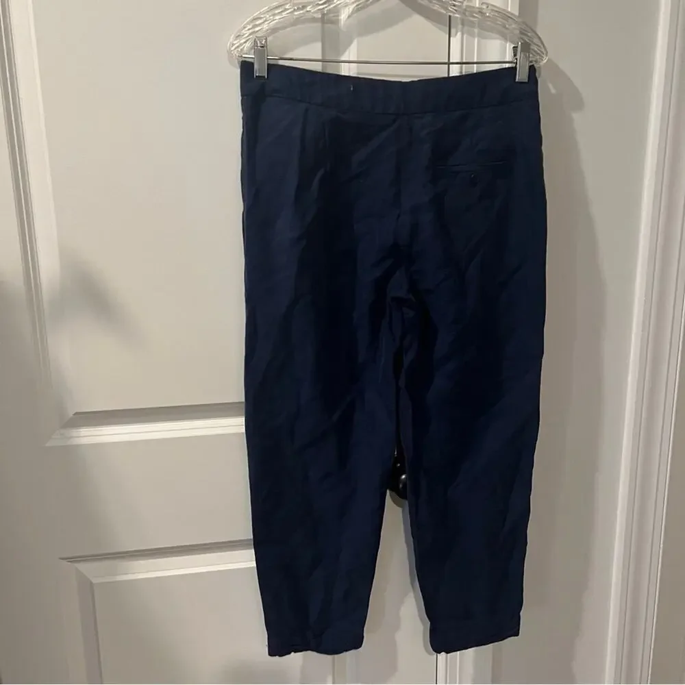 $148 Aritzia Wilfred 4 Linen Blend Button Fly Navy blue crop pants